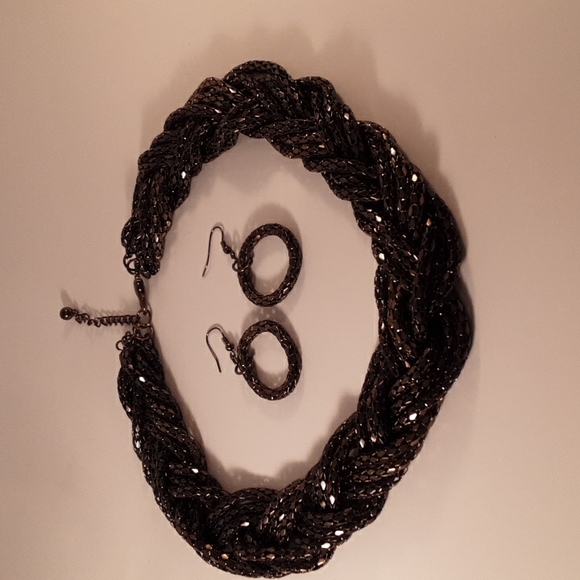 Braided Mesh Necklace Earing Set - Picture 1 of 6